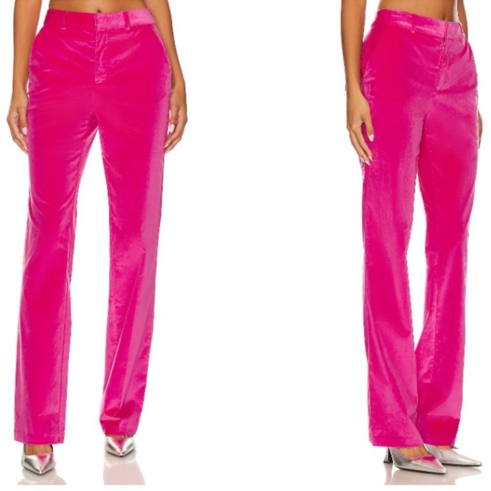 Cinq à Sept Pink Velvet Straight Leg Pants